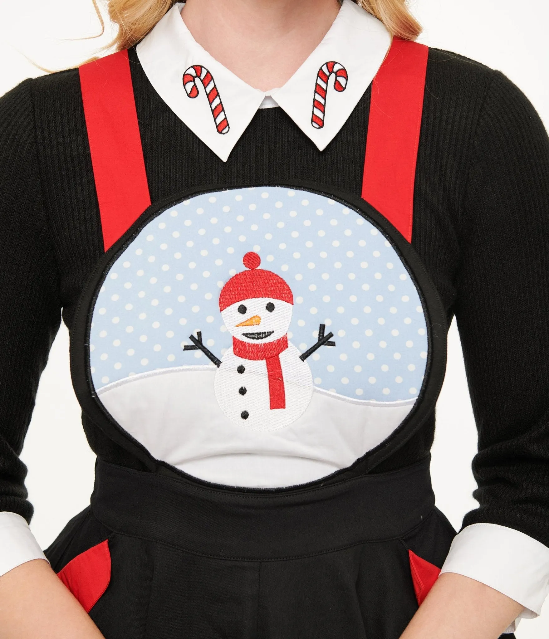 Unique Vintage 1950s Black & Red Snowman Snow Globe Pinafore sold by Unique Vintage product image thumbnail 2