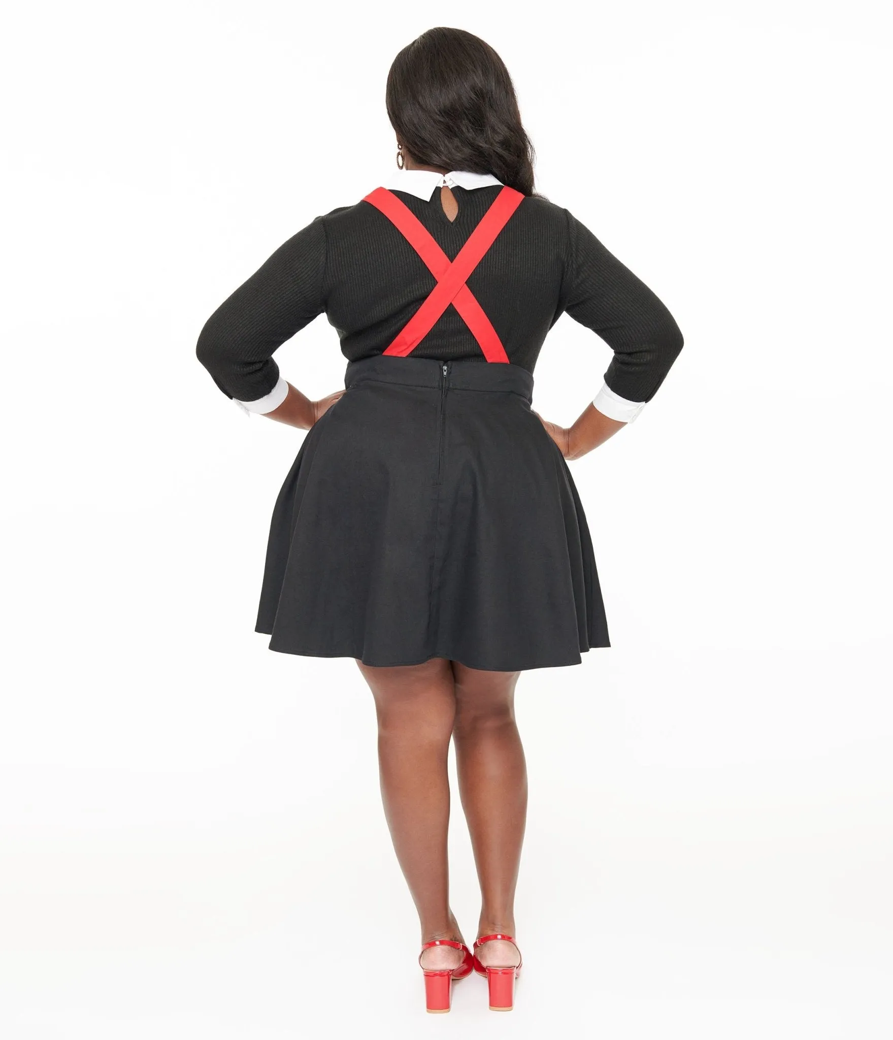Unique Vintage Plus Size 1950s Black & Red Snowman Snow Globe Pinafore sold by Unique Vintage product image thumbnail 2
