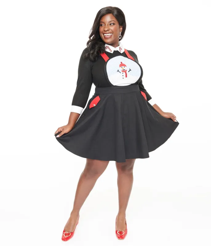 Unique Vintage Plus Size 1950s Black & Red Snowman Snow Globe Pinafore sold by Unique Vintage