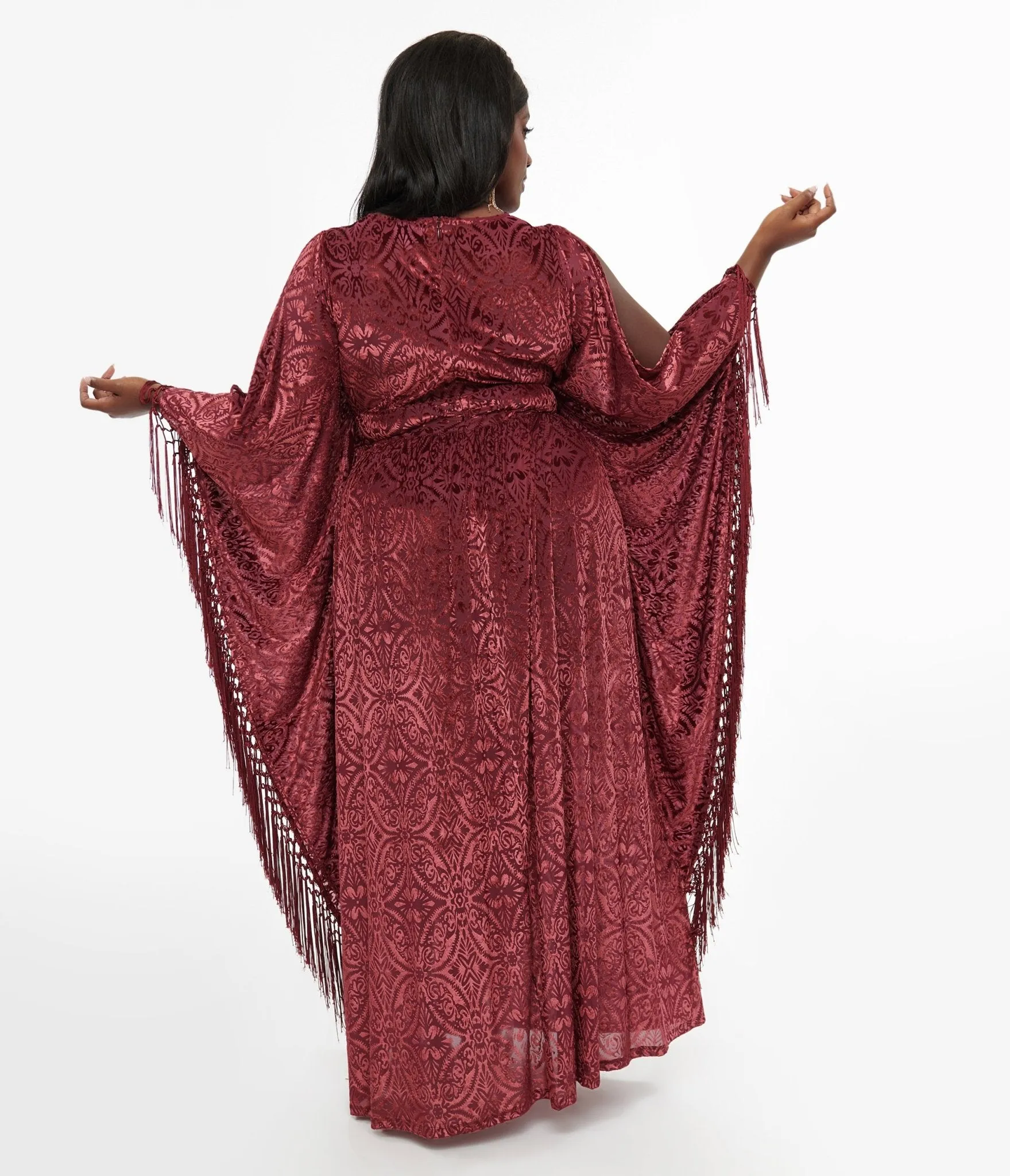Unique Vintage Plus Size 1960s Burgundy Velvet Burnout Caftan sold by Unique Vintage product image thumbnail 2
