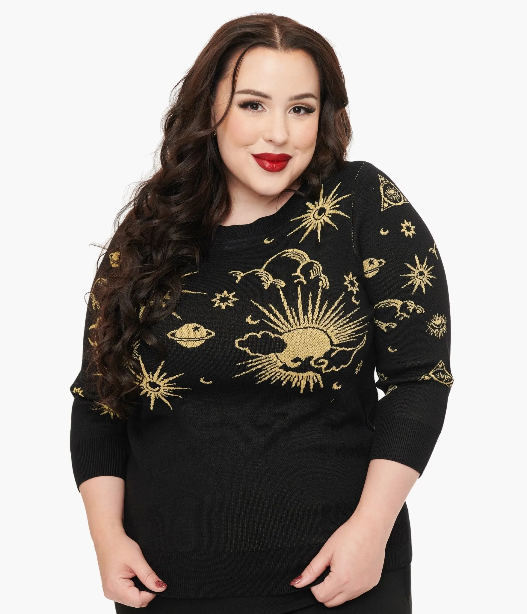 Unique Vintage Plus Size 1950s Black & Gold Celestial Minou Sweater sold by Unique Vintage product image thumbnail 3