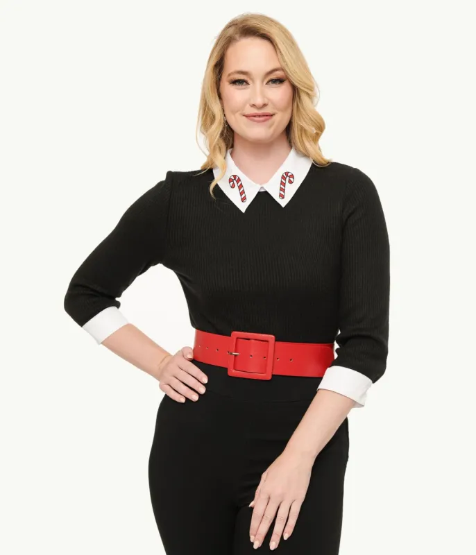 Unique Vintage Black & White Candy Cane Print Contrast Sabrina Sweater sold by Unique Vintage