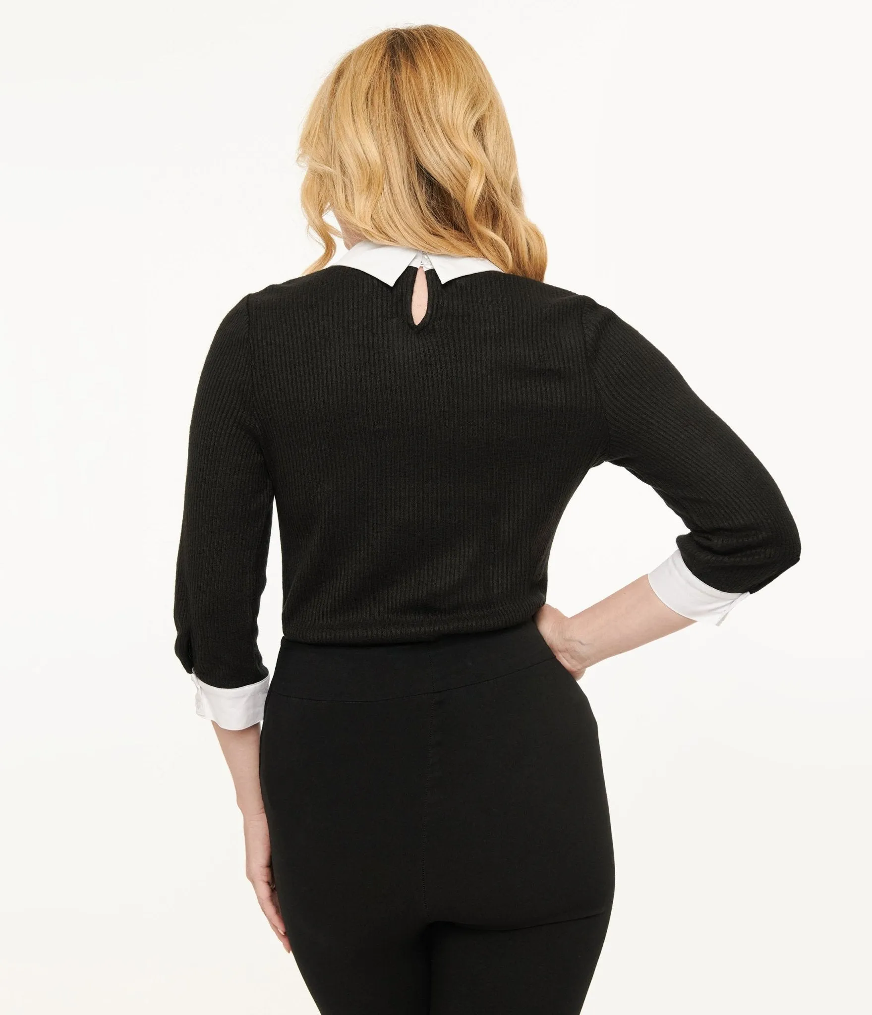 Unique Vintage Black & White Candy Cane Print Contrast Sabrina Sweater sold by Unique Vintage product image thumbnail 2