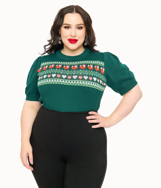 Unique Vintage Plus Size Green Fox Fair Isle Paige Sweater made by Unique Vintage