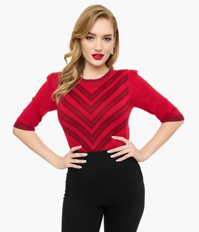Voodoo Vixen Red & Berry Chevron Sweater sold by Unique Vintage