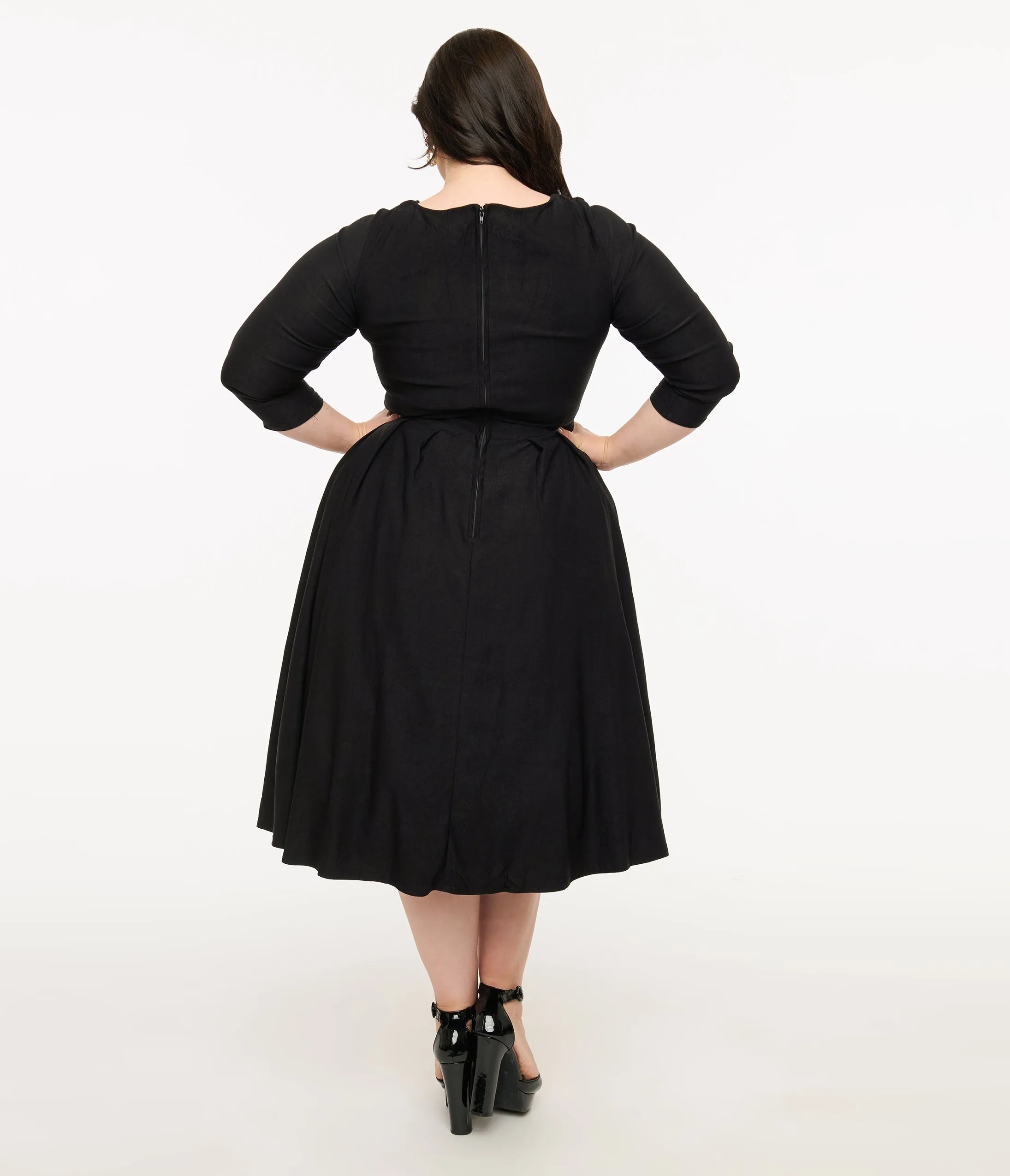 Unique Vintage Plus Size 1950s Black Bengaline Front Twist Swing Dress sold by Unique Vintage product image thumbnail 3