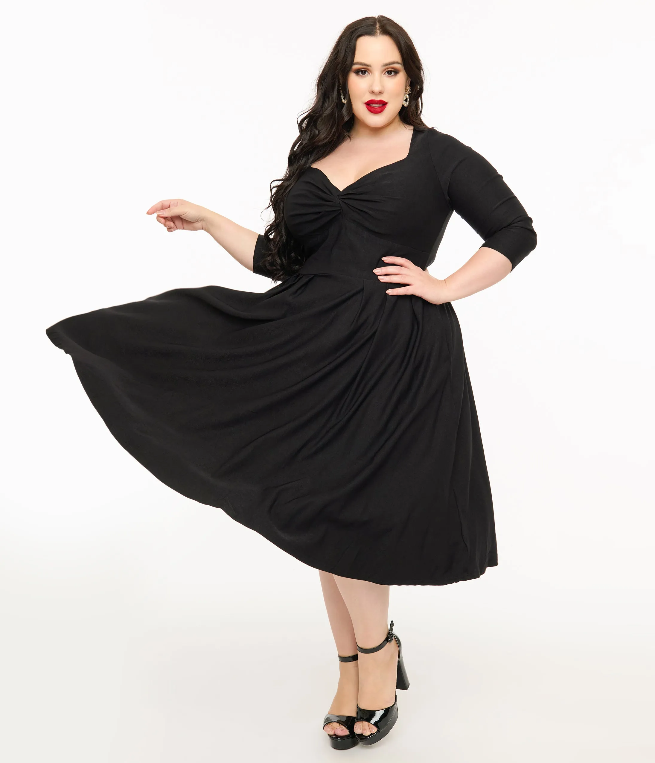 Unique Vintage Plus Size 1950s Black Bengaline Front Twist Swing Dress sold by Unique Vintage