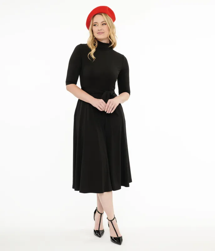 Unique Vintage 1950s Black Turtleneck Midi Dress sold by Unique Vintage