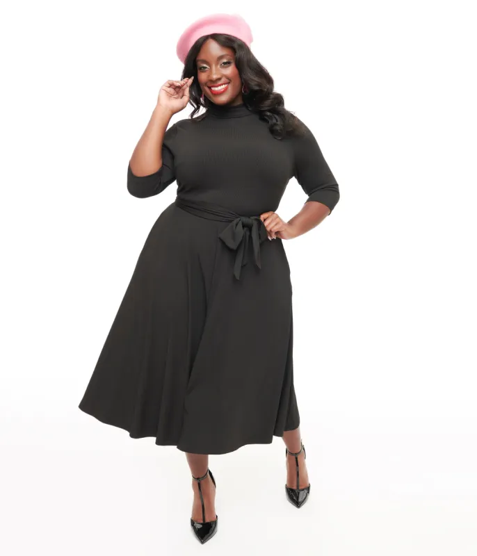 Unique Vintage Plus Size 1950s Black Turtleneck Midi Dress sold by Unique Vintage