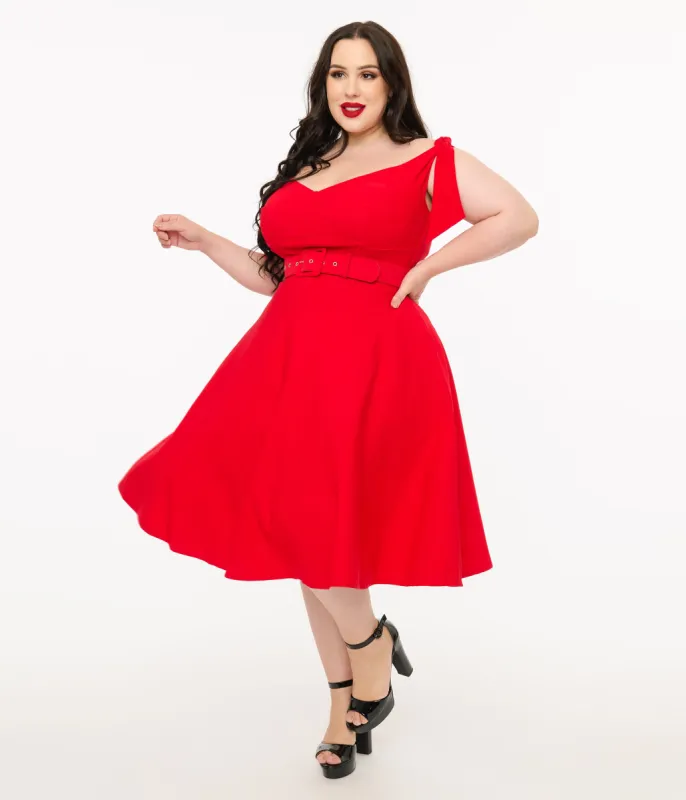 Unique Vintage Plus Size 1960s Red Off The Shoulder Swing Dress sold by Unique Vintage