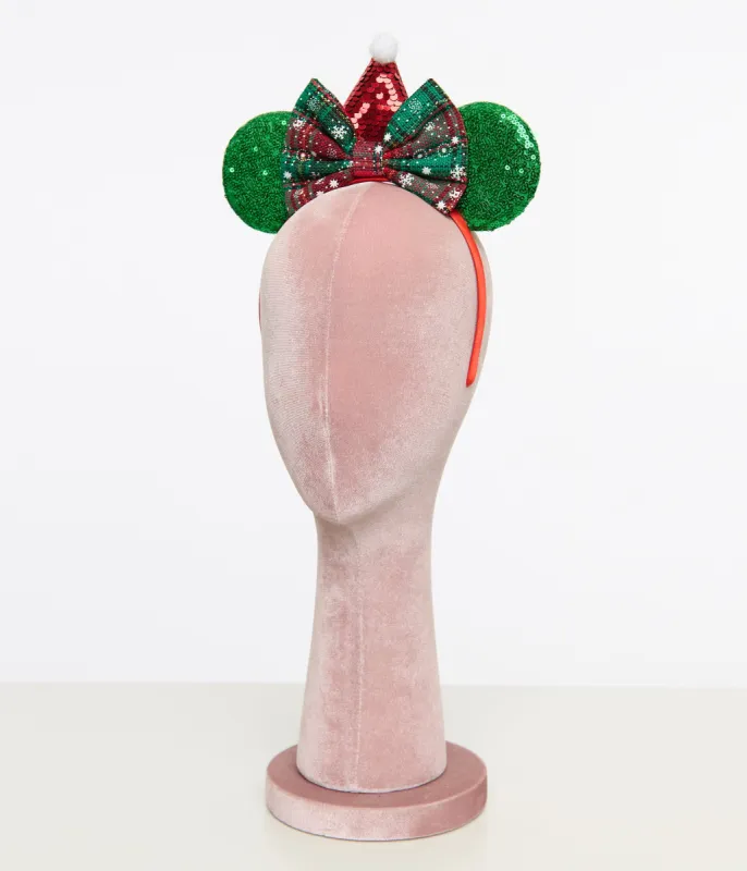 Red & Green Holiday Bow & Mouse Ear Headband sold by Unique Vintage