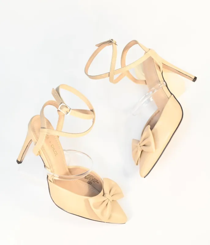 Beige Bow Strappy Ankle Heels sold by Unique Vintage