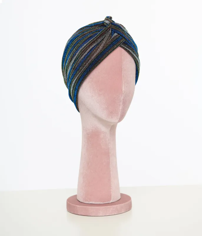 Vintage Style Multicolor Metallic Blue Knotted Turban sold by Unique Vintage