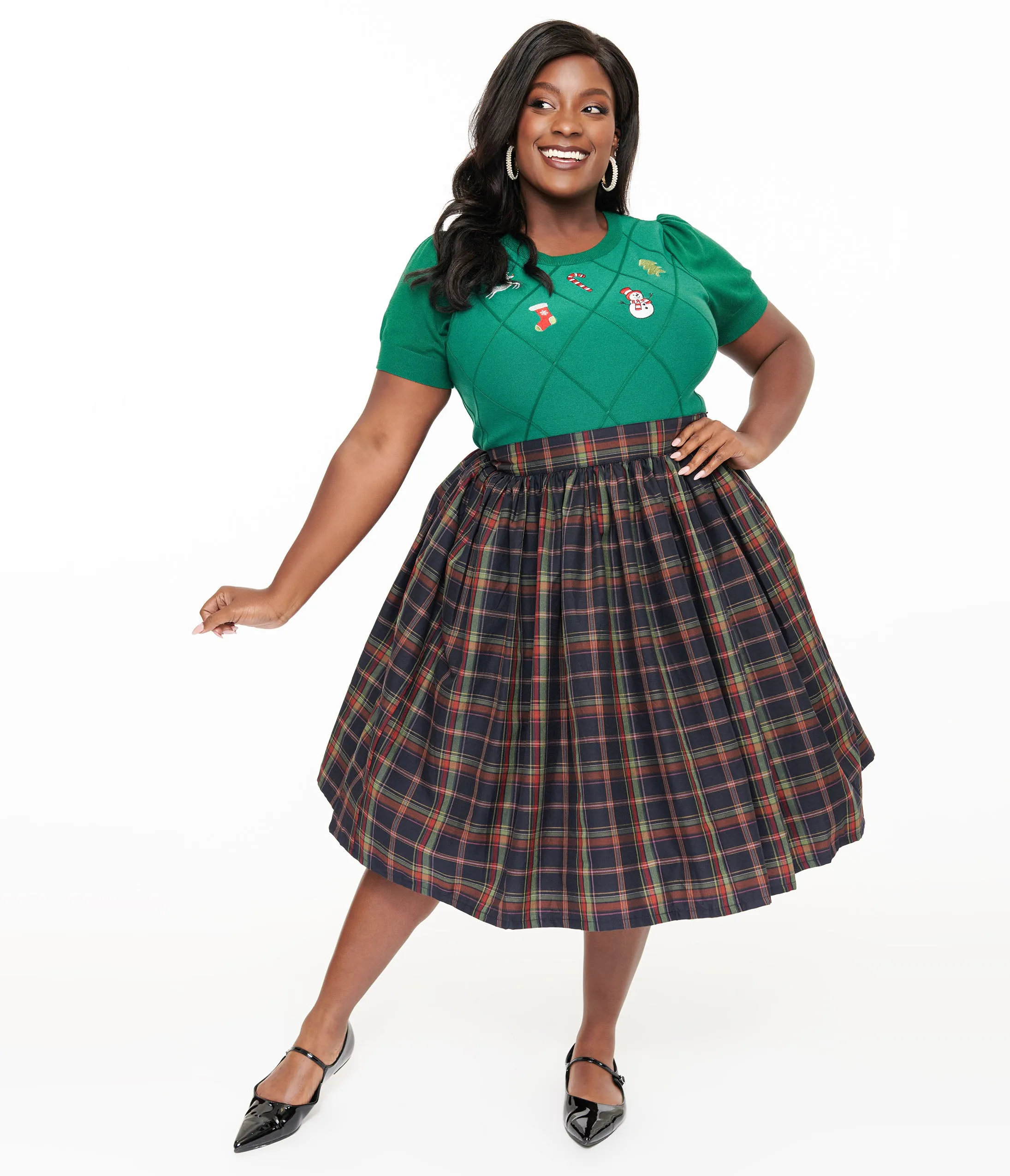 Unique Vintage Plus Size 1950s Black Plaid Gellar Swing Skirt sold by Unique Vintage