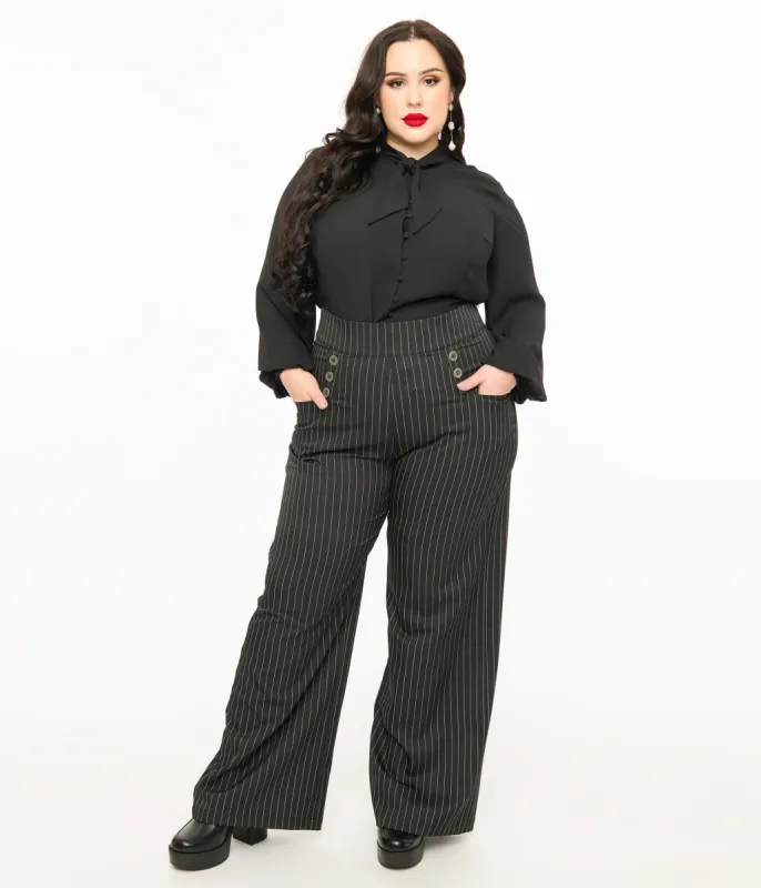 Unique Vintage Plus Size 1940s Black & White Pin Stripe High Waist Sailor Ginger Pants sold by Unique Vintage