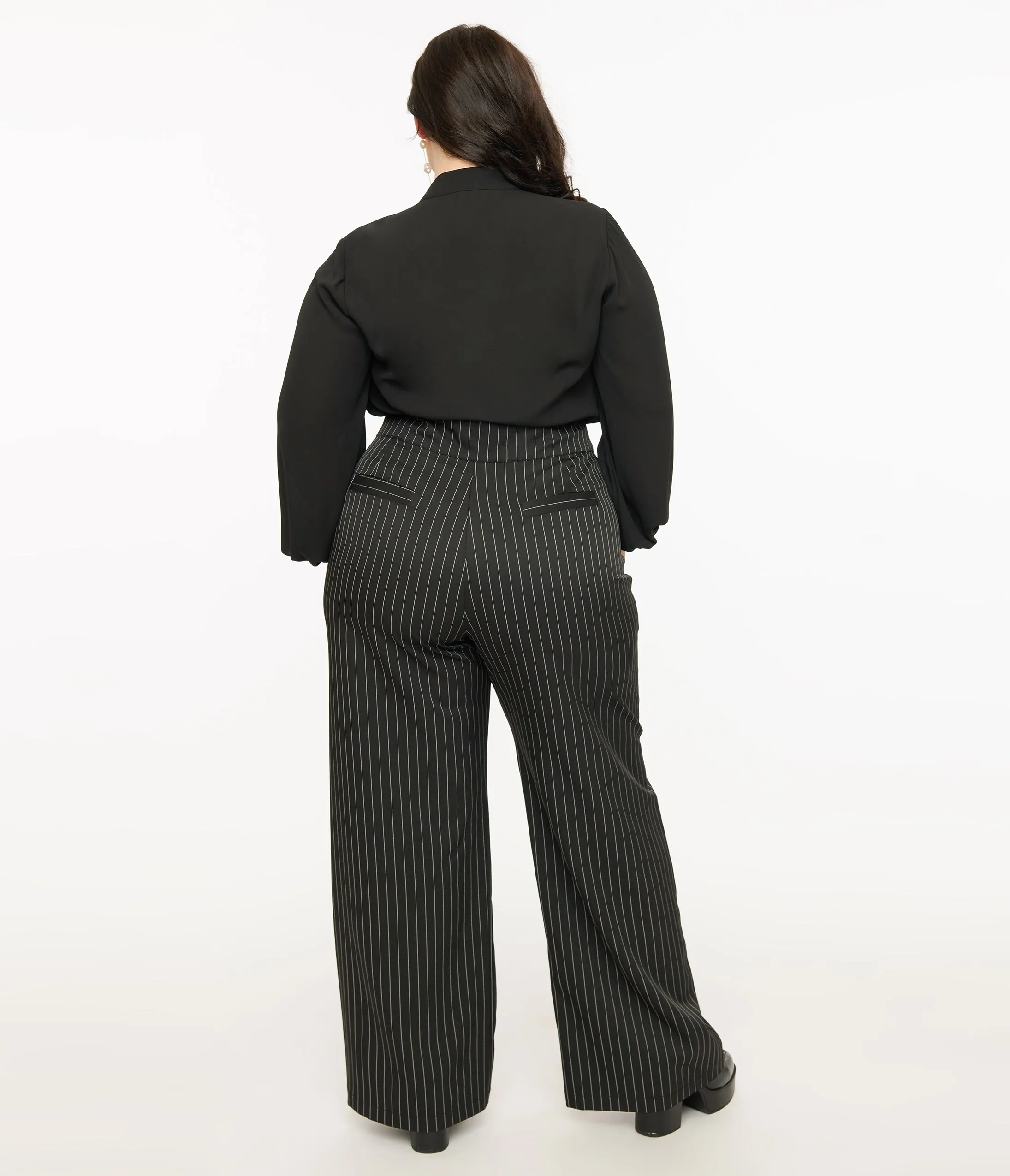 Unique Vintage Plus Size 1940s Black & White Pin Stripe High Waist Sailor Ginger Pants sold by Unique Vintage product image thumbnail 3