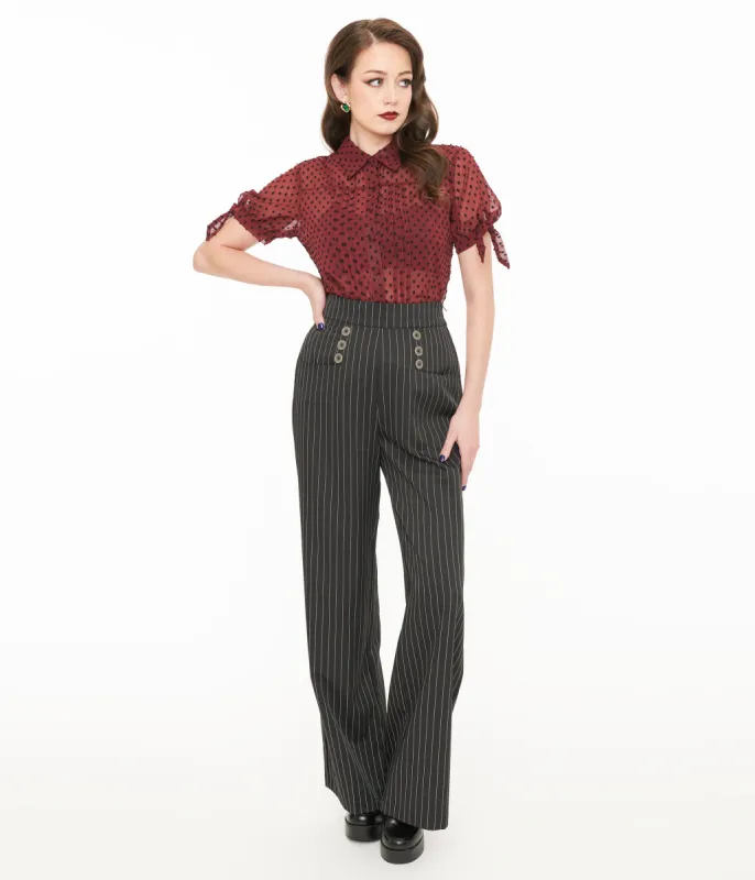 Unique Vintage 1940s Black & White Pin Stripe High Waist Sailor Ginger Pants made by Unique Vintage