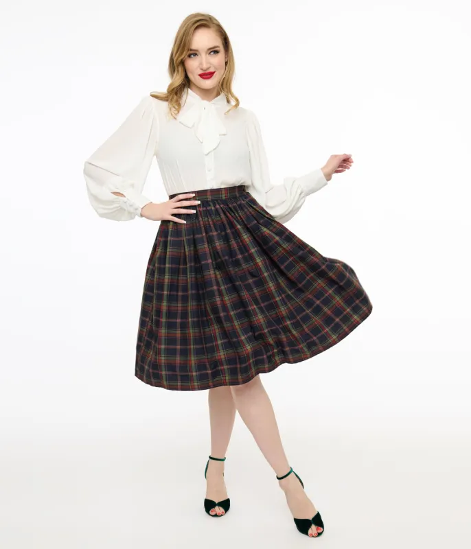 Unique Vintage 1950s Black Plaid Gellar Swing Skirt sold by Unique Vintage