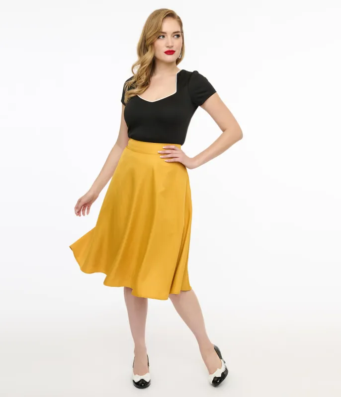 Unique Vintage 1950s Yellow High Waist Vivien Swing Skirt sold by Unique Vintage