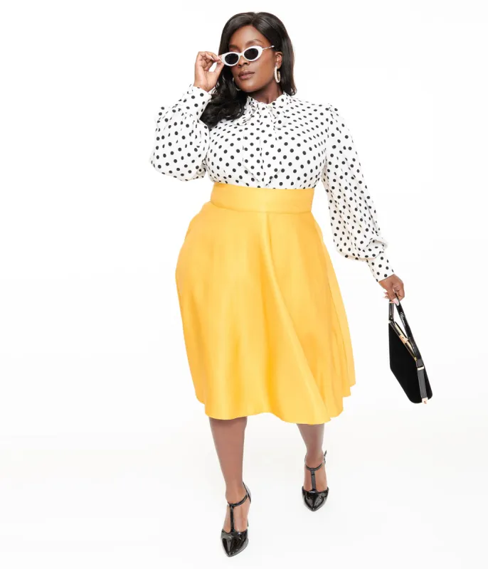 Unique Vintage Plus Size 1950s Yellow High Waist Vivien Swing Skirt sold by Unique Vintage