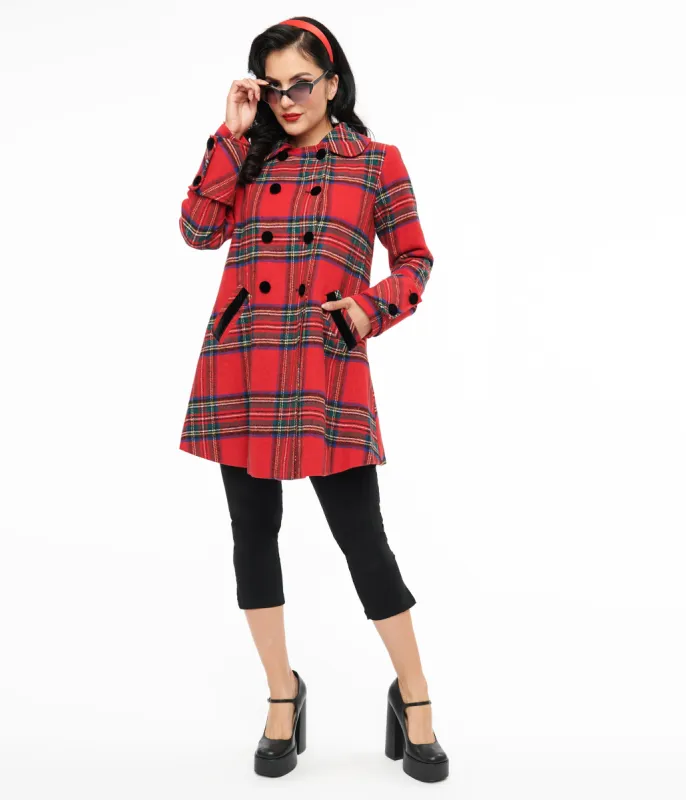 Unique Vintage 1960s Red Plaid Peacoat sold by Unique Vintage