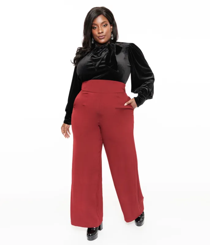 Unique Vintage Plus Size 1940s Merlot High Waist Pants sold by Unique Vintage