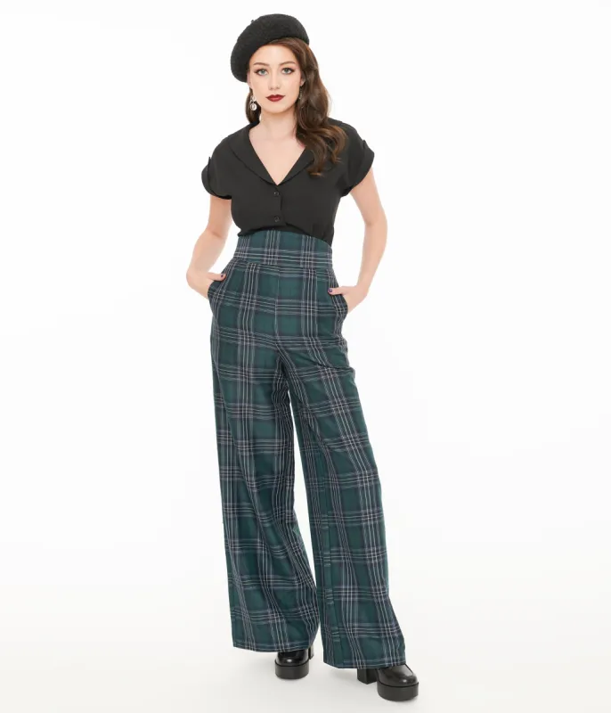 Unique Vintage 1940s Green & Black Plaid High Waist Pants sold by Unique Vintage