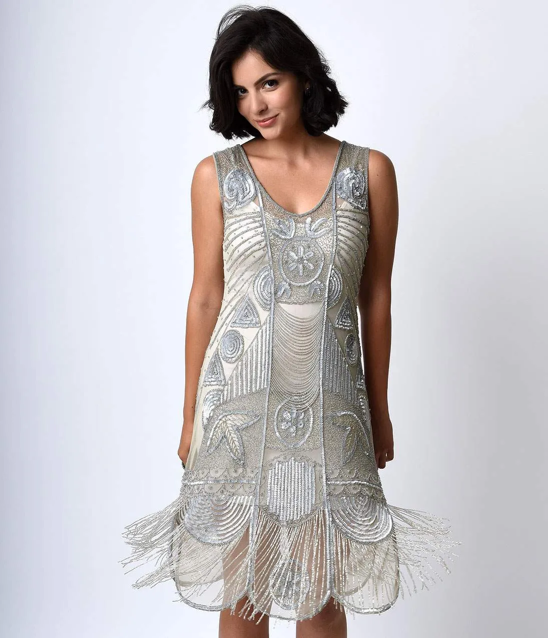 Unique Vintage 1920s Style Silver Hand Beaded Fringe Bosley Flapper Dress sold by Unique Vintage product image thumbnail 5