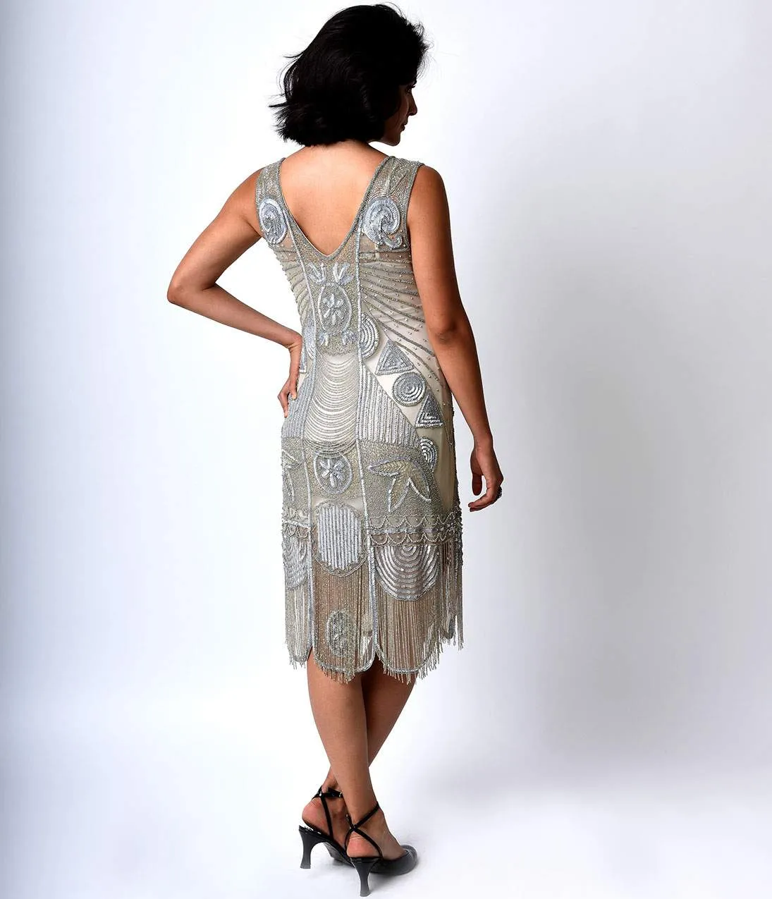 Unique Vintage 1920s Style Silver Hand Beaded Fringe Bosley Flapper Dress sold by Unique Vintage product image thumbnail 2