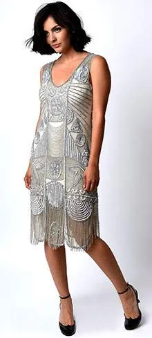 Unique Vintage 1920s Style Silver Hand Beaded Fringe Bosley Flapper Dress sold by Unique Vintage product image thumbnail 3