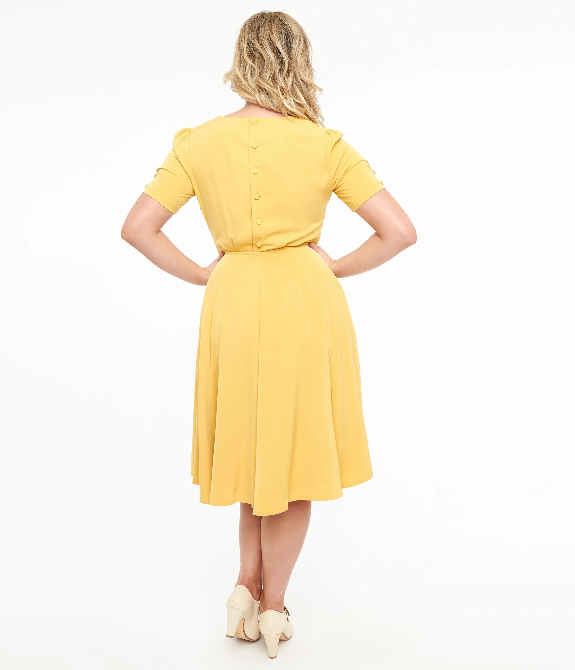 Voodoo Vixen 1940s Mustard Yellow Fit & Flare Dress sold by Unique Vintage product image thumbnail 2