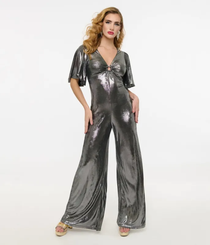 Smak Parlour 1960s Metallic Silver Cutout Jumpsuit sold by Unique Vintage