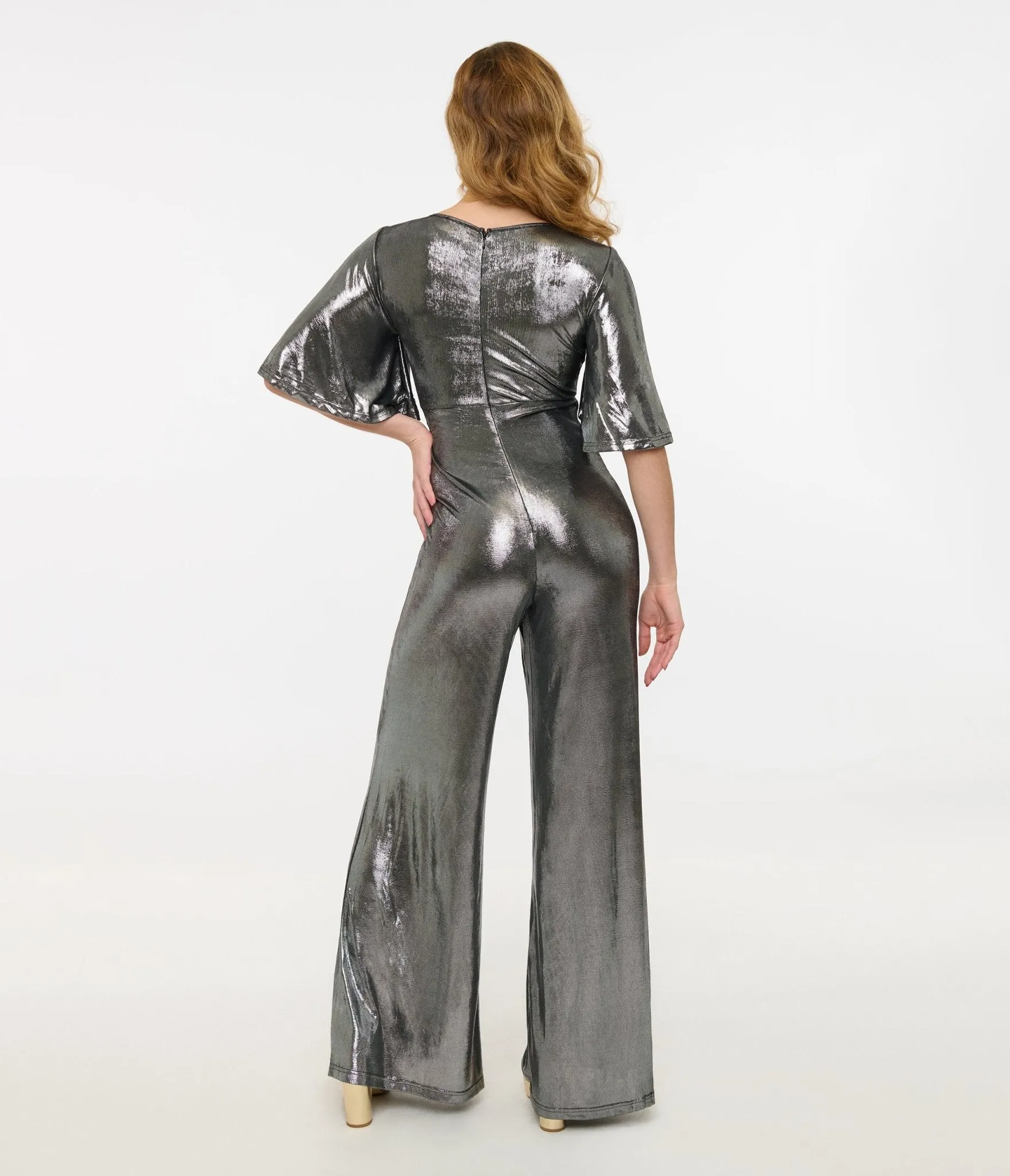 Smak Parlour 1960s Metallic Silver Cutout Jumpsuit sold by Unique Vintage product image thumbnail 3