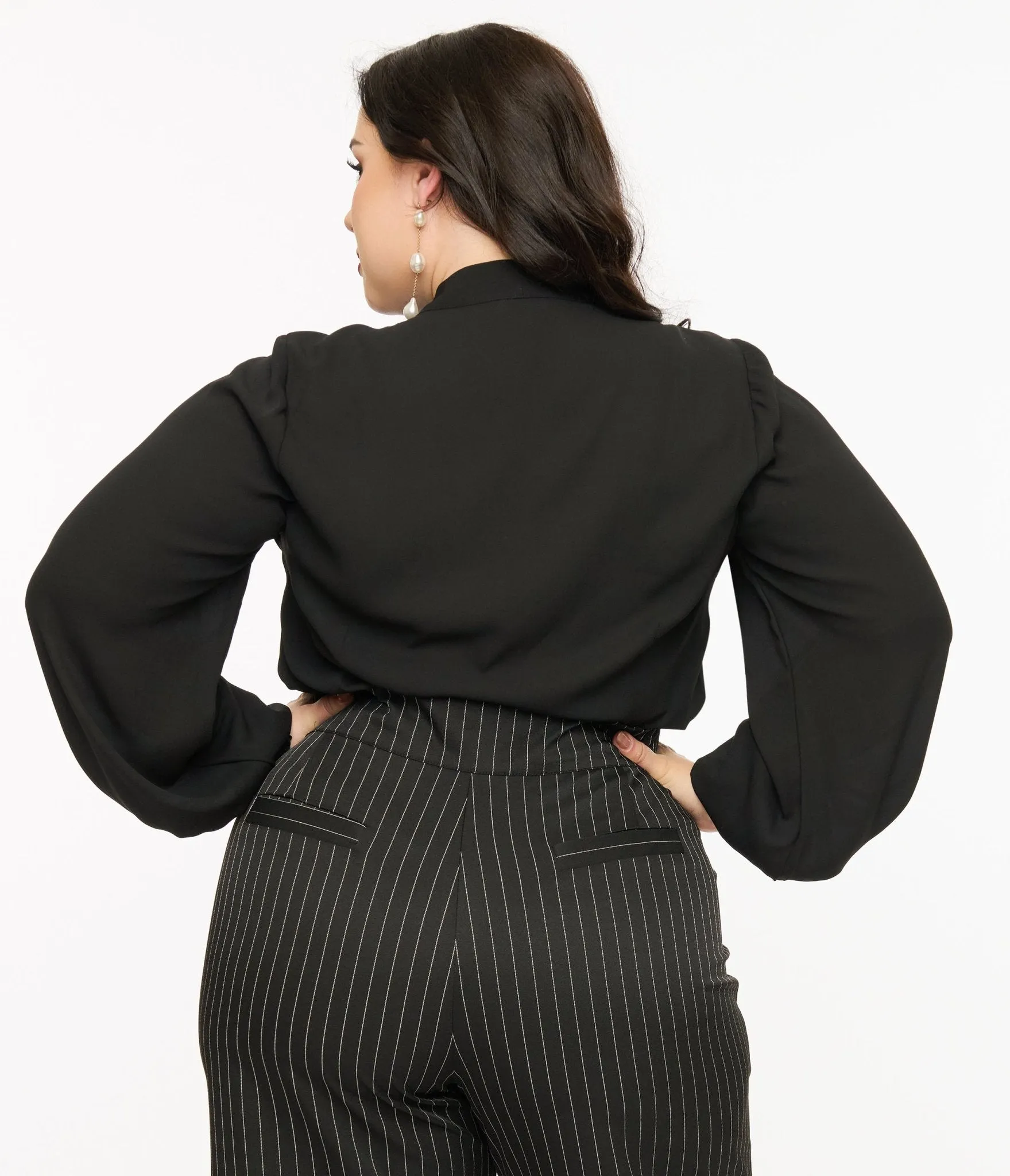 Unique Vintage Plus Size 1940s Black Neck Tie Blouse sold by Unique Vintage product image thumbnail 2