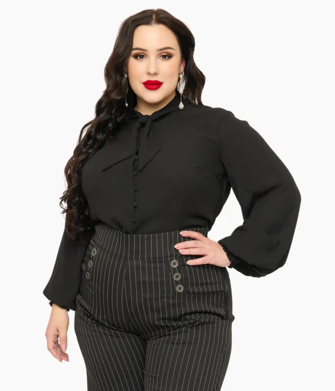 Unique Vintage Plus Size 1940s Black Neck Tie Blouse sold by Unique Vintage