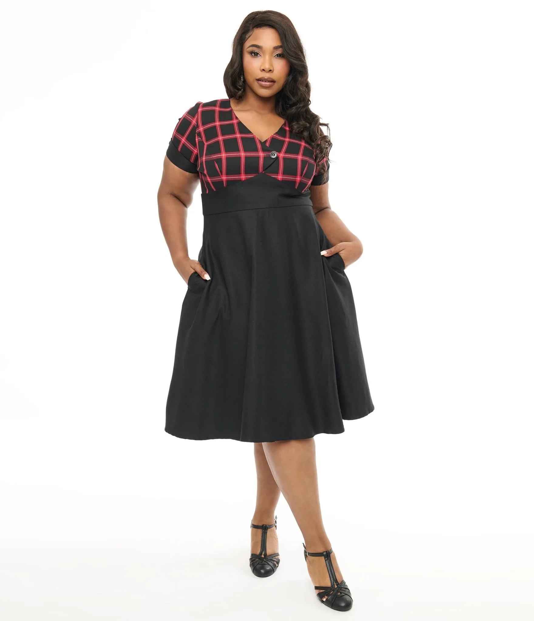 Hell Bunny Plus Size 1950s Red & Black Tartan Janine Swing Dress sold by Unique Vintage product image thumbnail 3