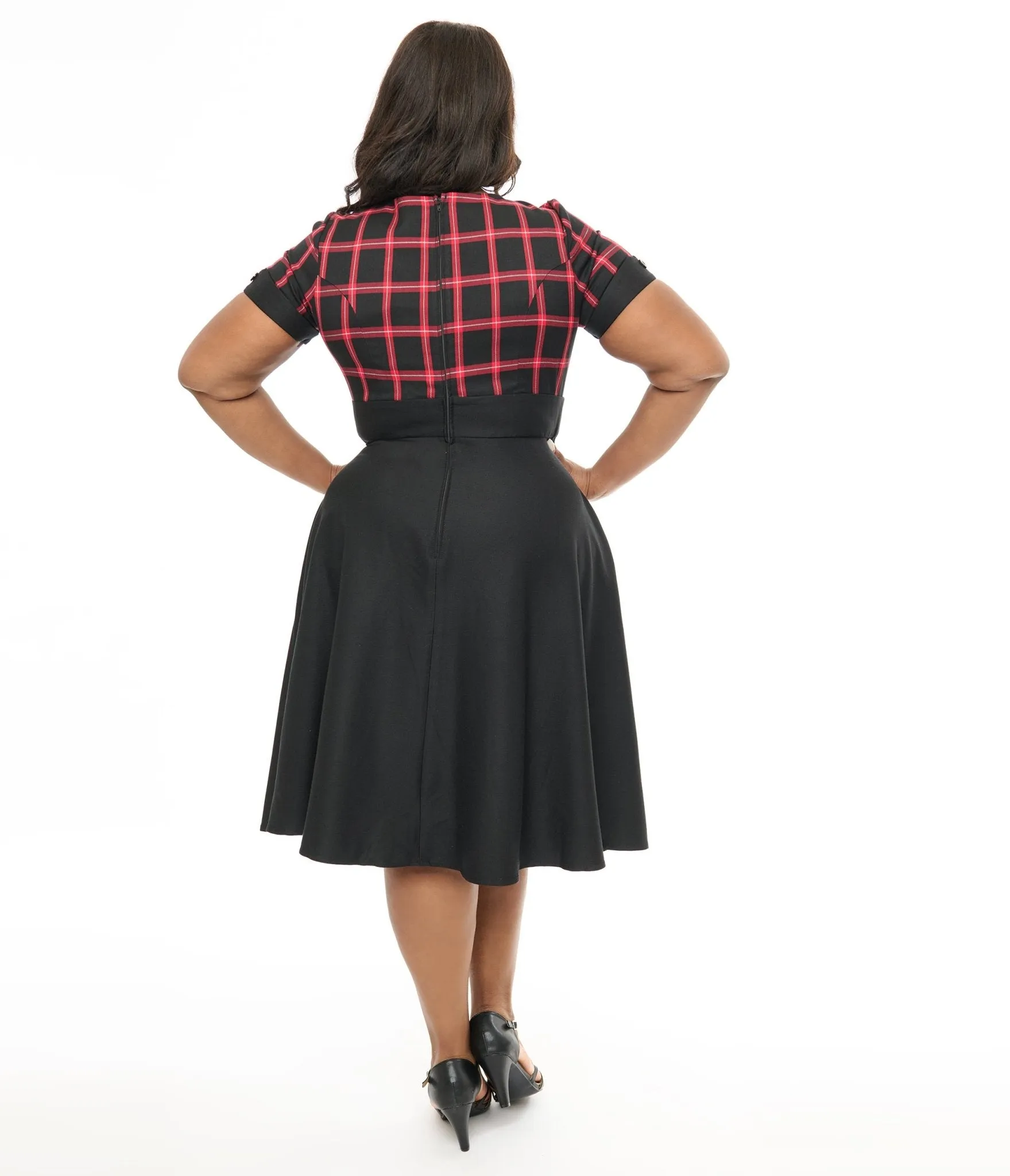 Hell Bunny Plus Size 1950s Red & Black Tartan Janine Swing Dress sold by Unique Vintage product image thumbnail 2