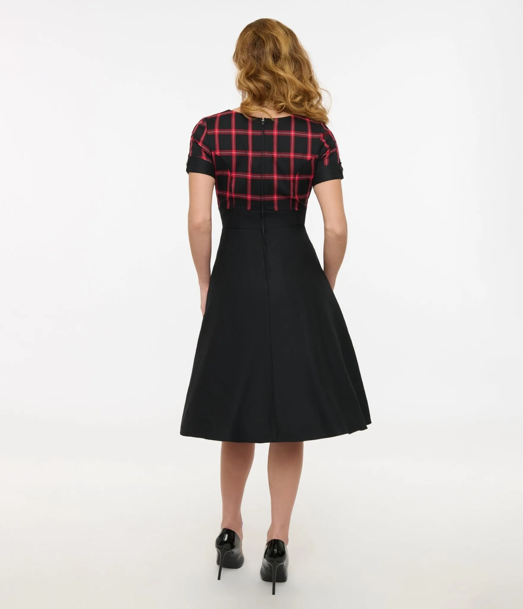 Hell Bunny 1950s Red & Black Tartan Janine Swing Dress sold by Unique Vintage product image thumbnail 3