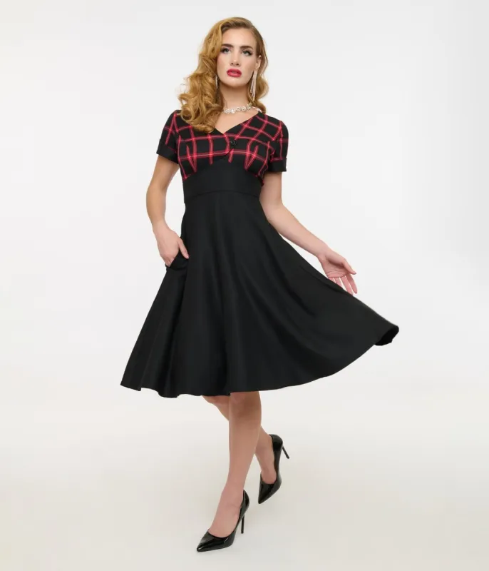Hell Bunny 1950s Red & Black Tartan Janine Swing Dress sold by Unique Vintage