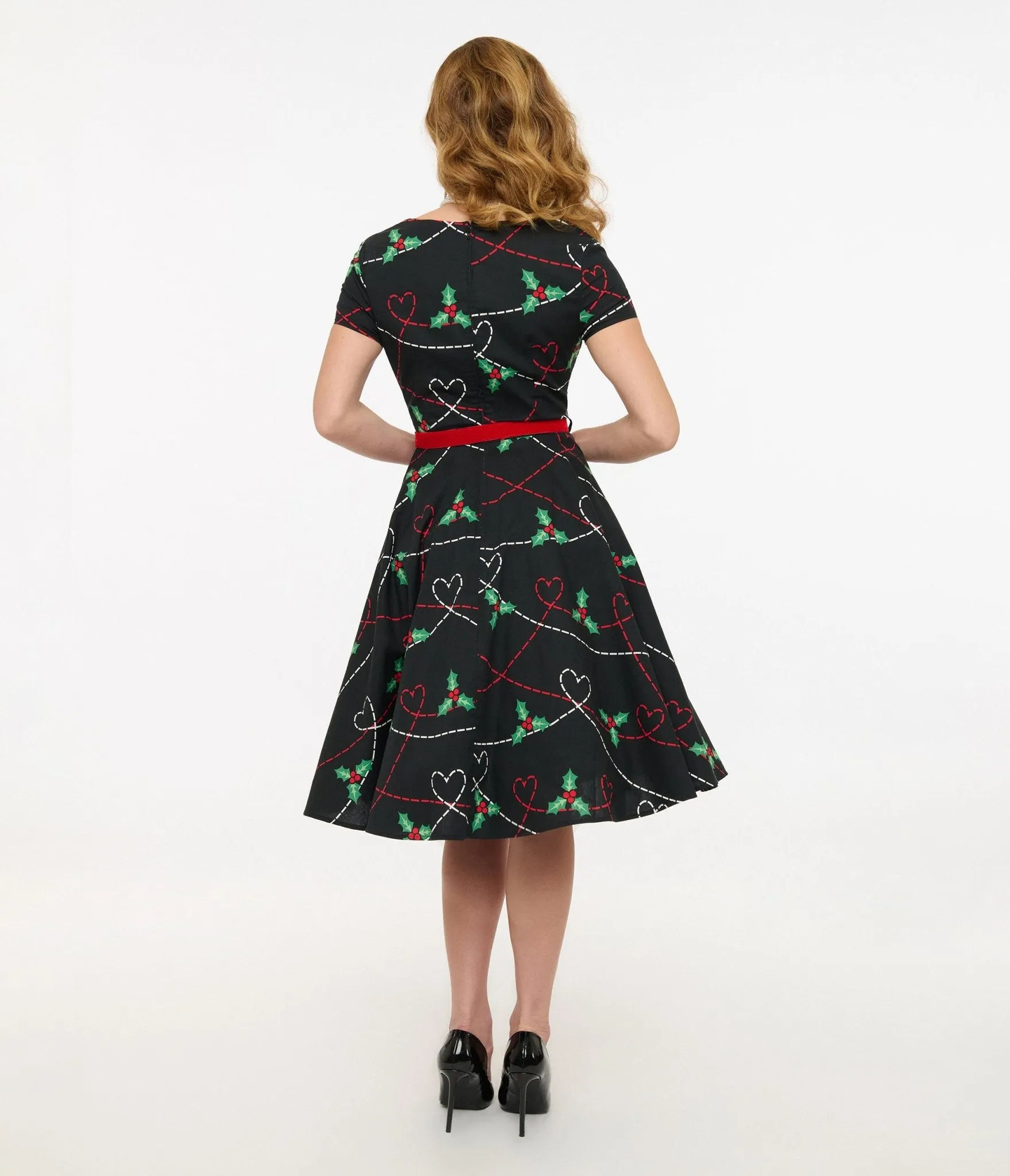 Hell Bunny 1950s Festive Hearts & Holly Print Angelica Swing Dress sold by Unique Vintage product image thumbnail 2