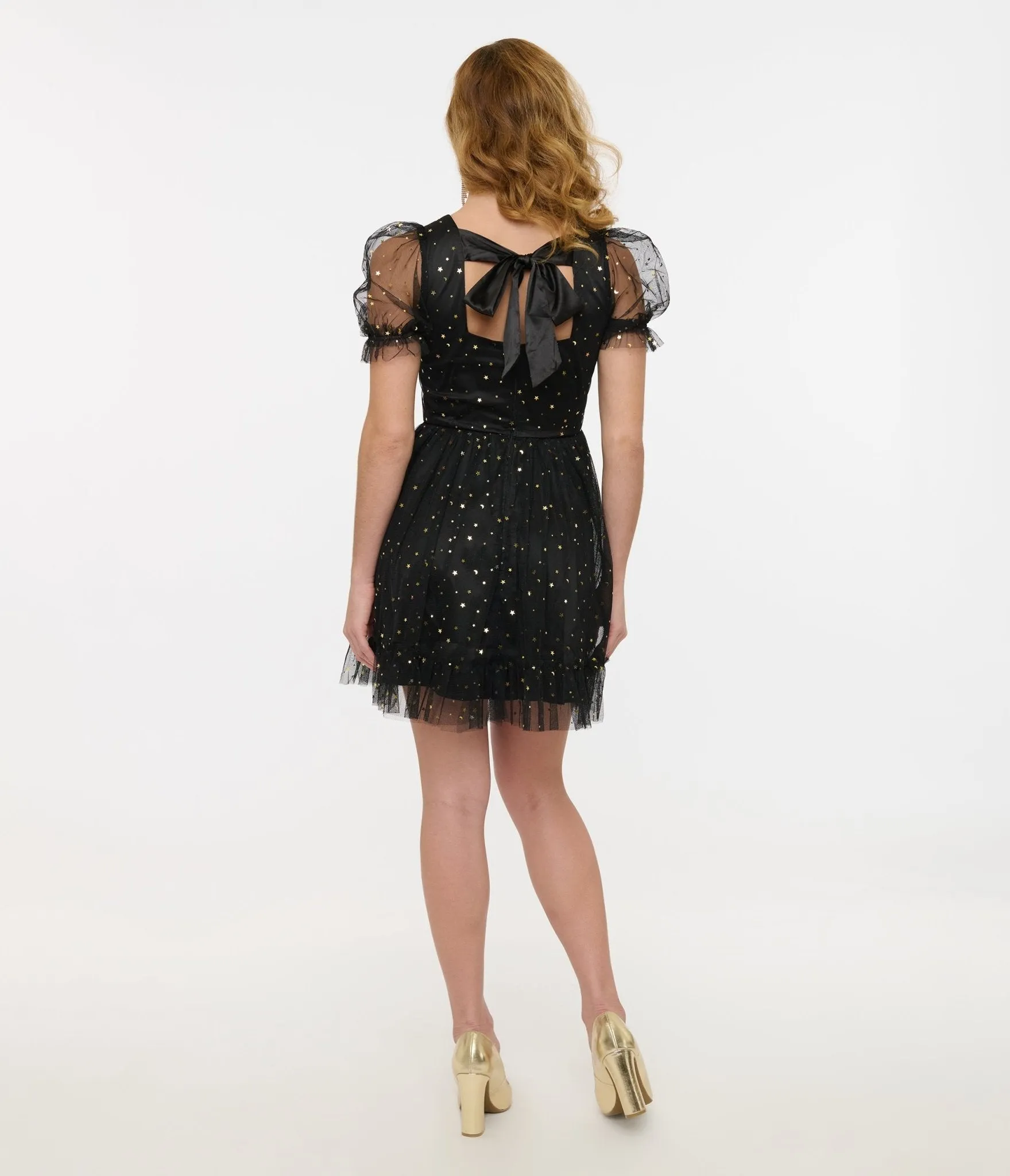 Hell Bunny Black & Gold Star Tulle Infinity Mini Dress sold by Unique Vintage product image thumbnail 3