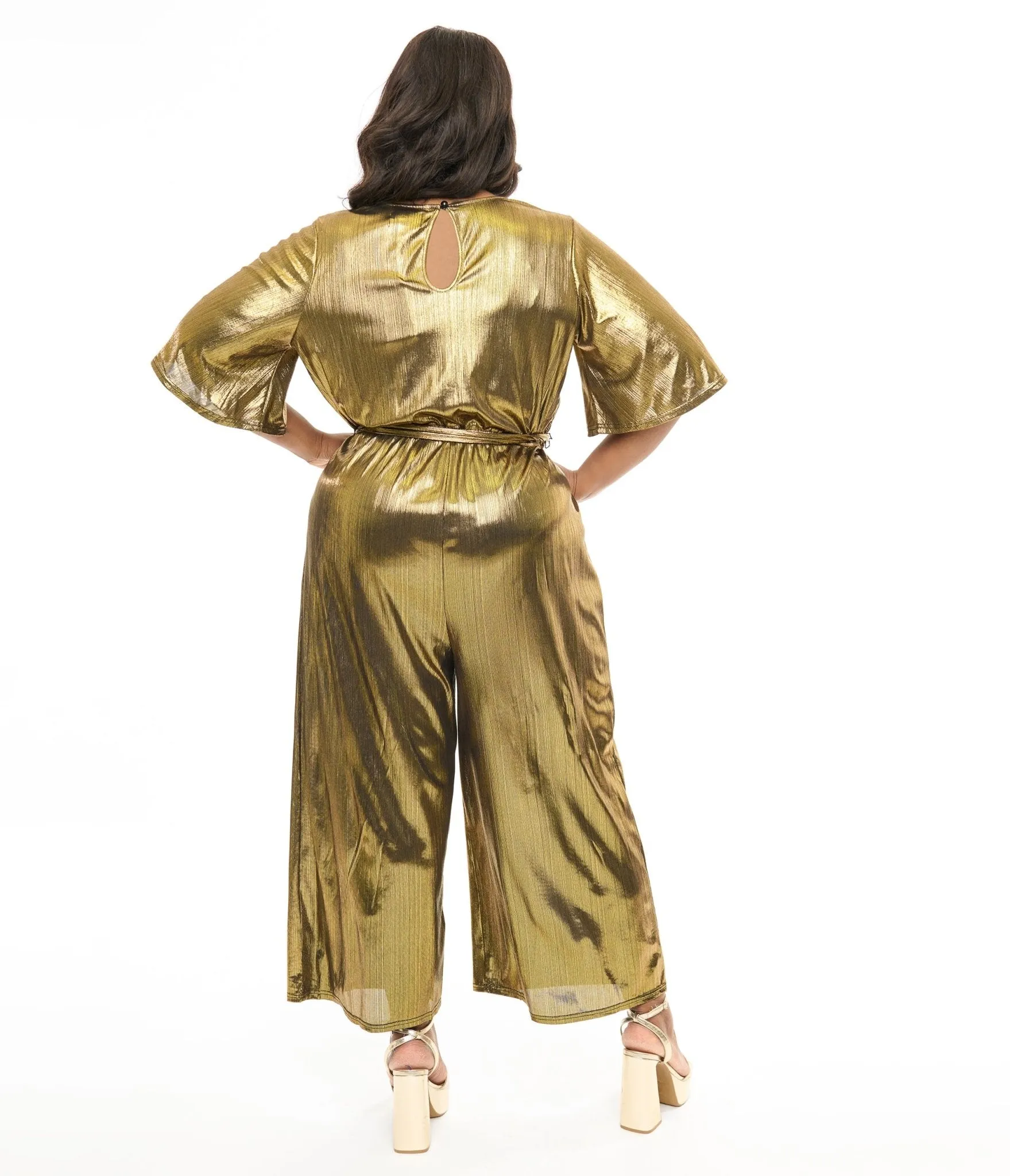 Hell Bunny Plus Size 1970s Gold Lurex Jumpsuit sold by Unique Vintage product image thumbnail 2