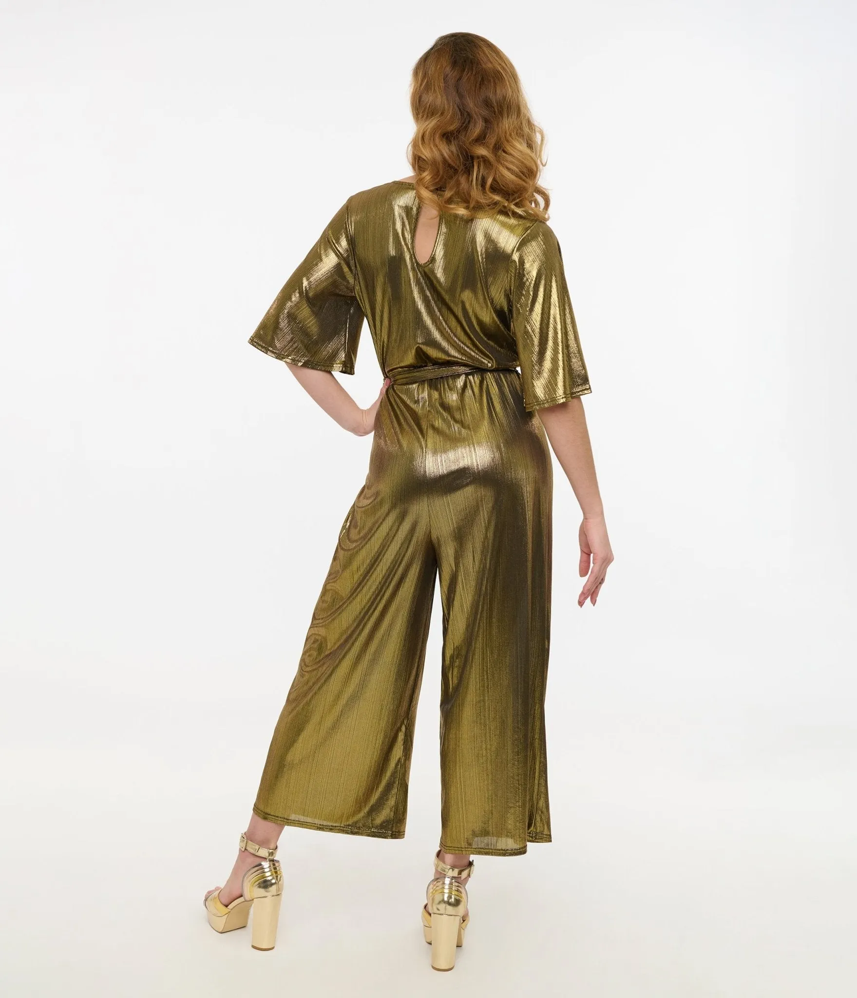 Hell Bunny 1970s Gold Lurex Jumpsuit sold by Unique Vintage product image thumbnail 2
