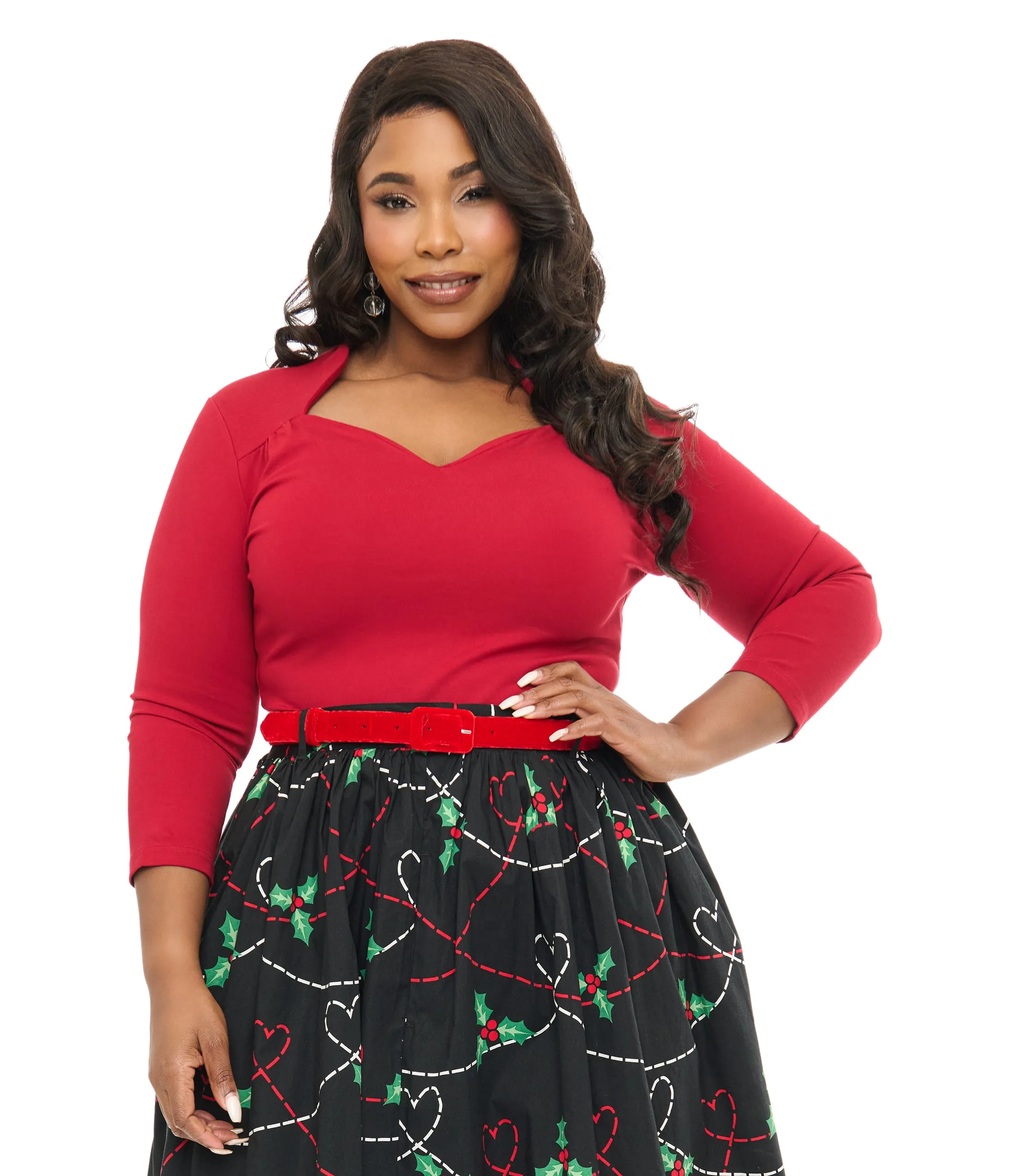 Voodoo Vixen Plus Size 1950s Red Jersey Knit Top sold by Unique Vintage