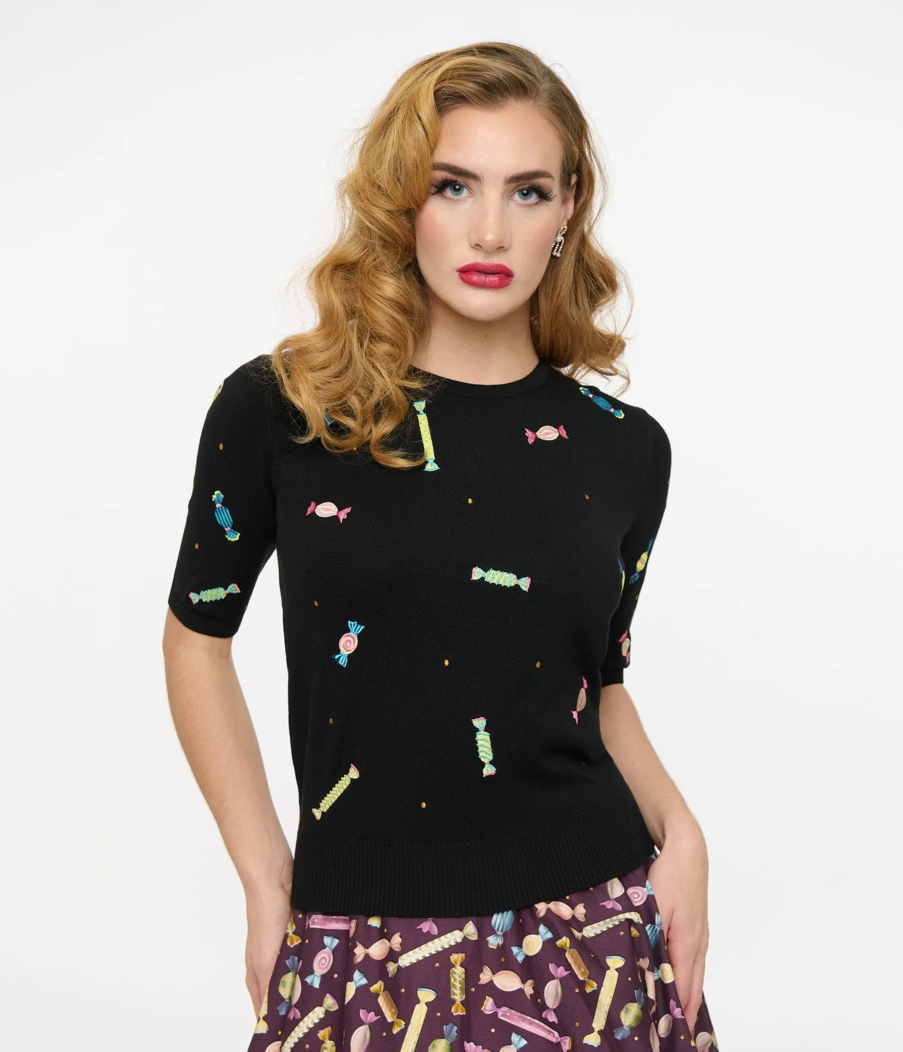 Royal Monk 1950s Black & Rainbow Candy Sweater sold by Unique Vintage product image thumbnail 3