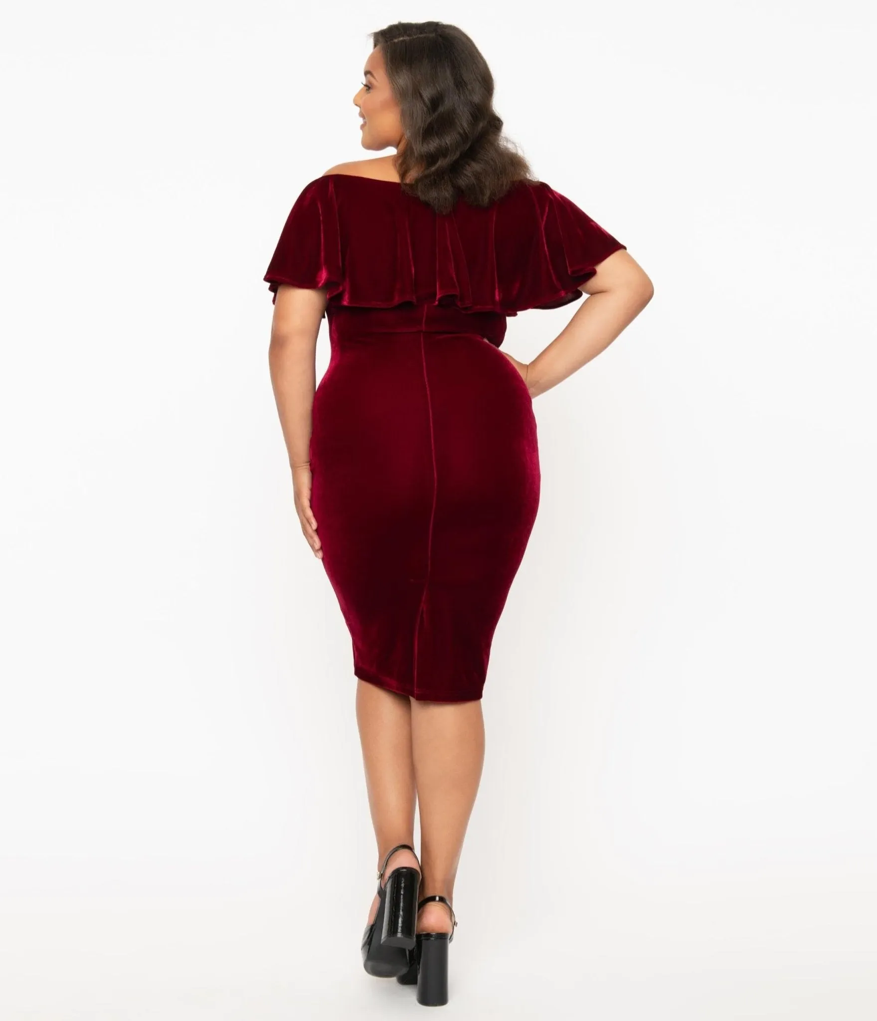 Unique Vintage Plus Size 1950s Burgundy Red Velvet Sophia Wiggle Dress sold by Unique Vintage product image thumbnail 2
