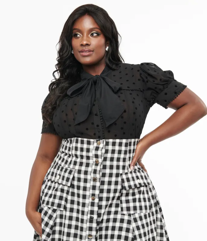 Unique Vintage Plus Size 1940s Black Dot Tie Neck Blouse sold by Unique Vintage