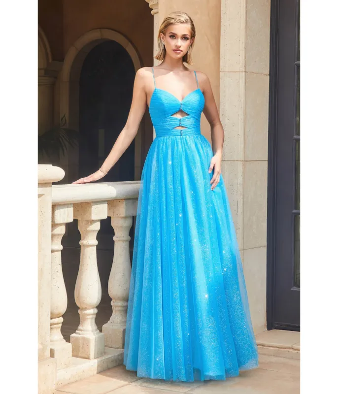 Cinderella Divine Ocean Blue Keyhole Sparkle Prom Gown sold by Unique Vintage