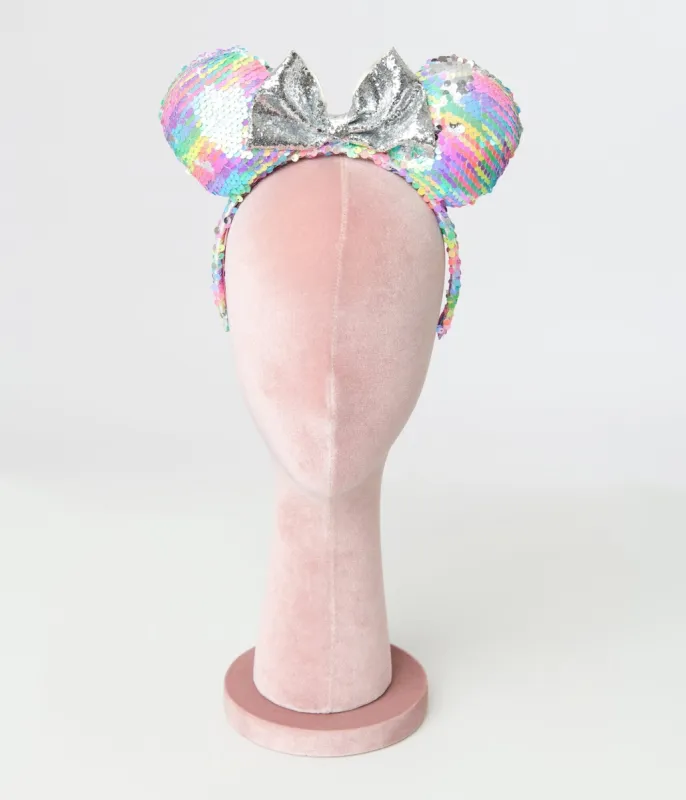 Minnie Mouse Pastel Rainbow Sequin Plush Headband sold by Unique Vintage