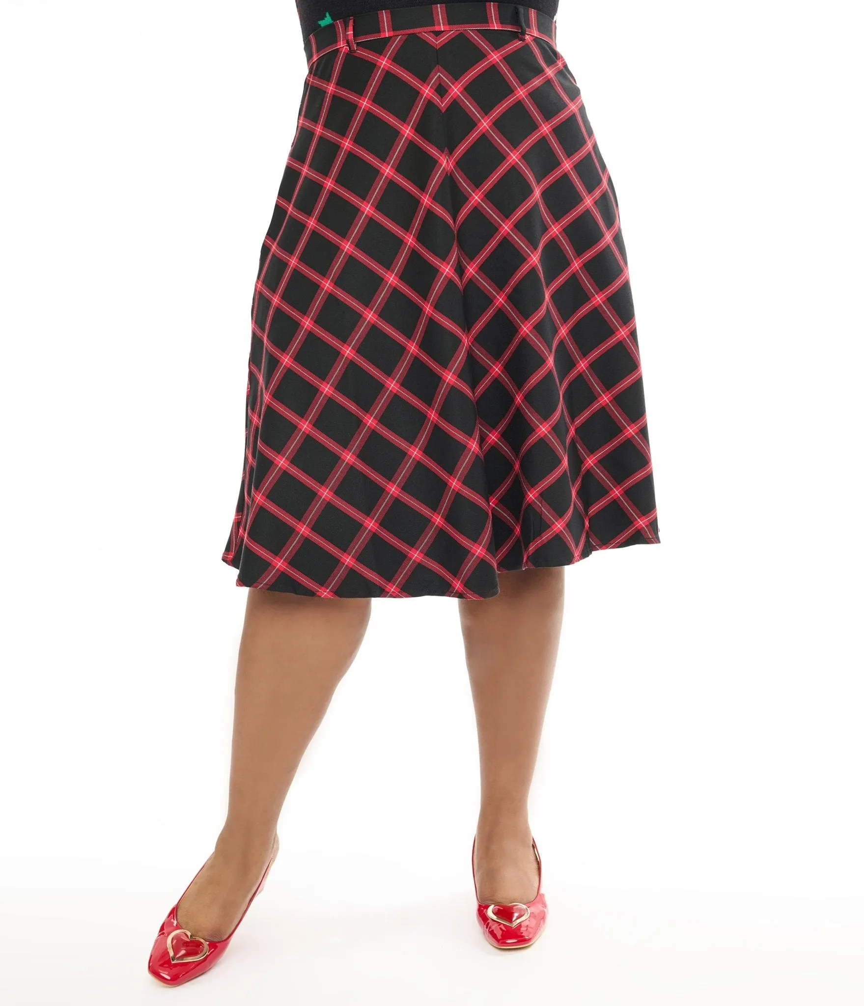 Hell Bunny Plus Size 1950s Red & Black Tartan Janine Swing Skirt sold by Unique Vintage product image thumbnail 2